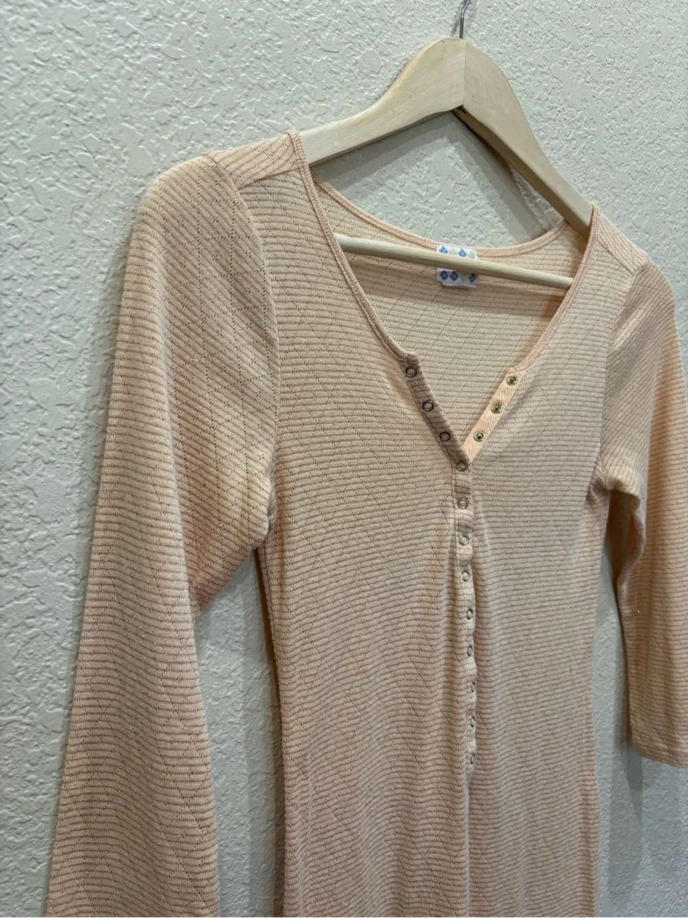 Intimately Free People Lightweight Metallic Thermal Henley Top Boho Balletcore